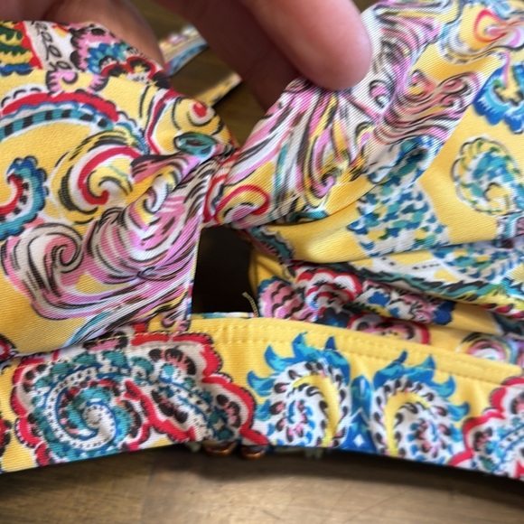 Anthropologie Bikini Top Triangle Yellow Paisley Colorful Print Twist Keyhole XS - Picture 3 of 5